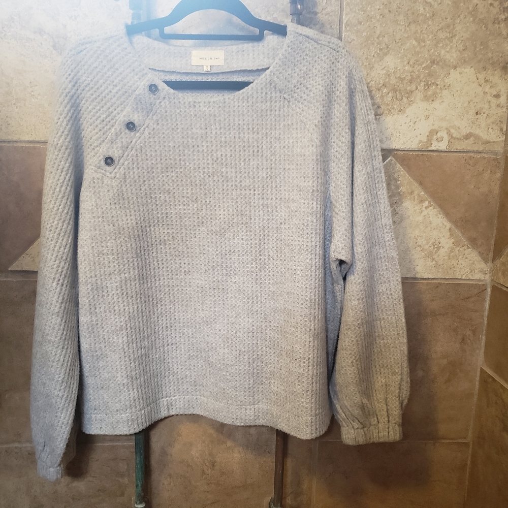 Mello Day grey puffer sleeve sweater Size XL